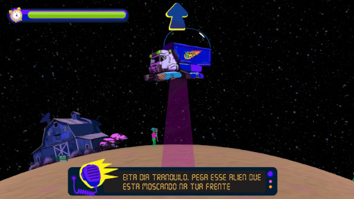 Game scene with a space truck abducting an alien